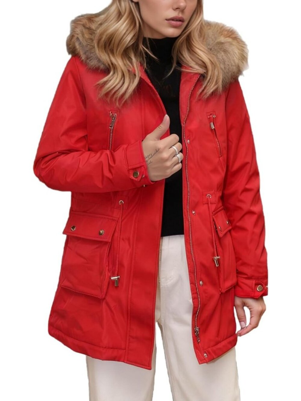 Cozy Women's Winter Parka with Thick Fleece Lining & Faux Fur Hood - Warm Jacket
